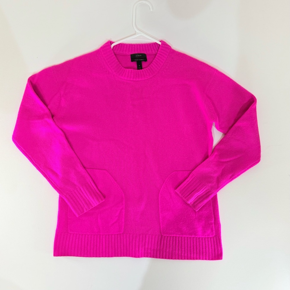 J. Crew Italian Cashmere Patch Pocket Crewneck Sweater Pink S